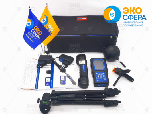 Метеоскоп-М + Метеоскоп-М + (Плюс) – Полный комплект поставки измерителя параметров микроклимата (с поверкой) (с индикаторным блоком и Чёрным шаром)