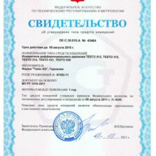 Свидетельство об утверждении типа средств измерений Testo 512