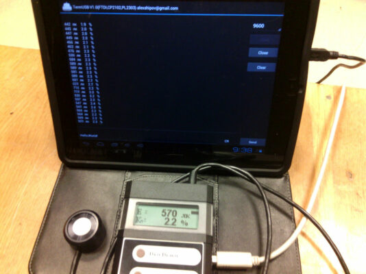 Пример вывода данных на экран планшета Android для люксметра-пульсметра ТКА-ПКМ 08 с поверкой