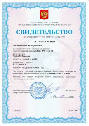Testo 882 - Свидетельство о внесении в Госреестр СИ РФ