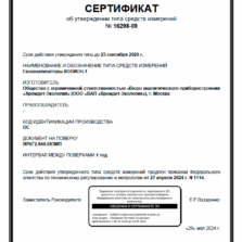 Колион - Сертификат об утверждении типа газоанализатора с поверкой