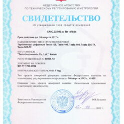 Testo 106 Свидетельство об утверждении типа средств измерений Testo 106