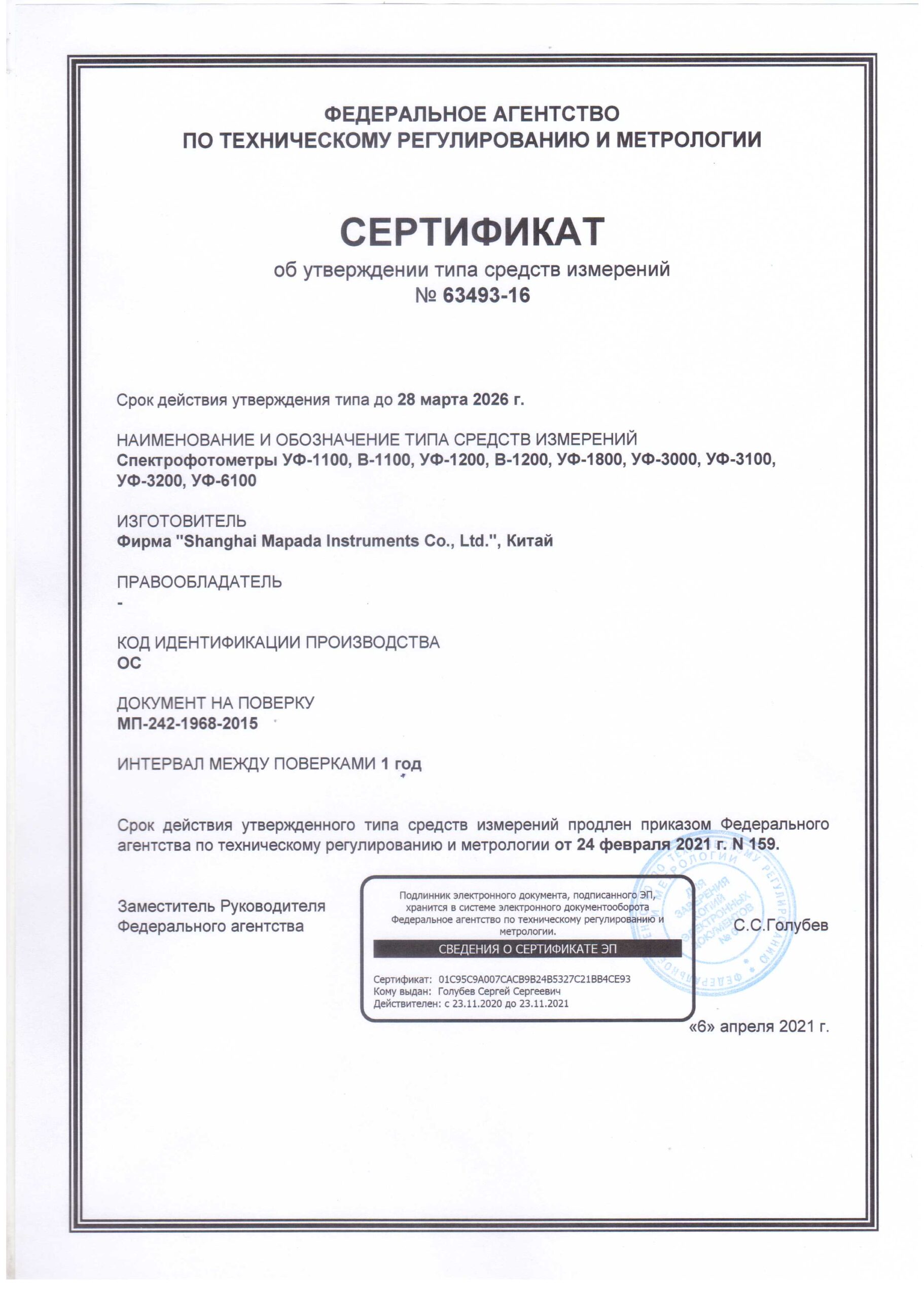 УФ-3100 Свидетельство об утверждении типа спектрофотометра УФ-3100