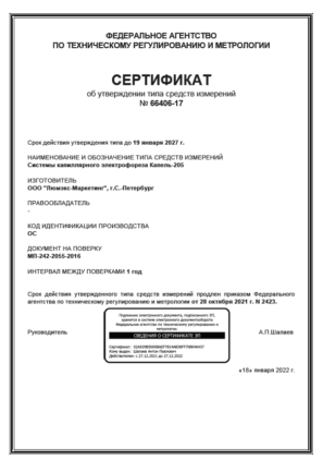 Сертификат об утверждении типа КАПЕЛЬ 205